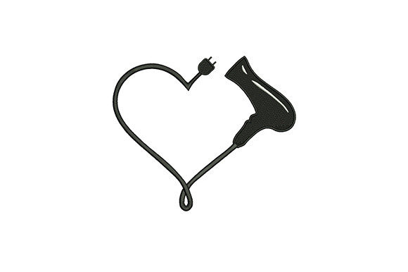 Heart Shape Hair Dryer Embroidery Design