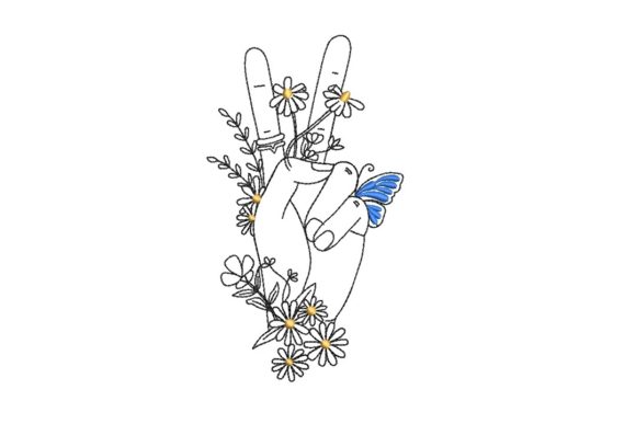 Peace Fingers Embroidery Design